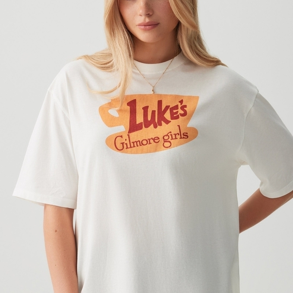 Gilmore Girls White Tee with Orange Graphic, MED